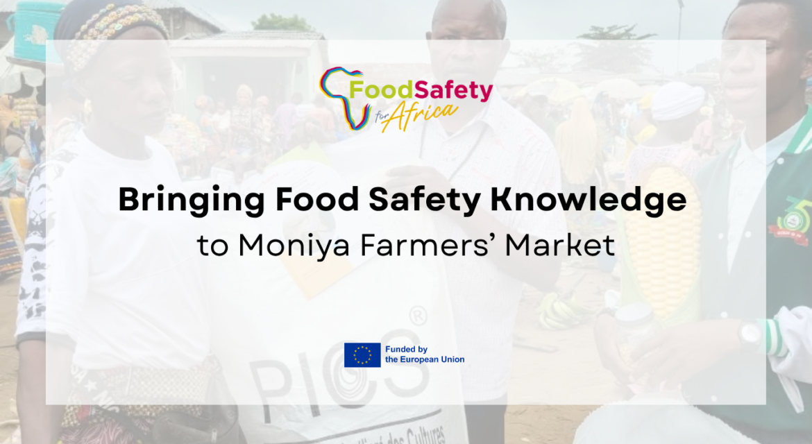 IITA Food Safety Team engaging grain vendors during a food safety awareness outreach at Moniya Farmers’ Market in Nigeria.